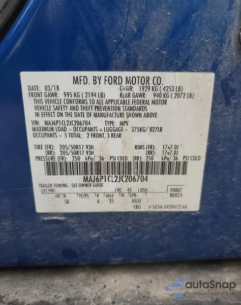 2018 Ford Ecosport Ses from USA, damaged, VIN MAJ6P1CL2JC206704